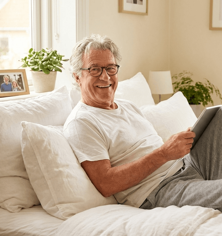 Older adult resting comfortably in bed